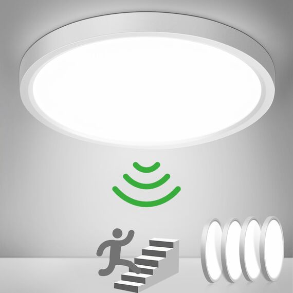 OPPEARL [4 Stück Innenlampe mit Bewegungsmelder 23cm 18W Deckenleuchte mit Bewegungsmelder Rund 4000K LED Deckenleuchte Bewegungsmelder für Flur Balkon Garage Keller Abstellraum Lampe