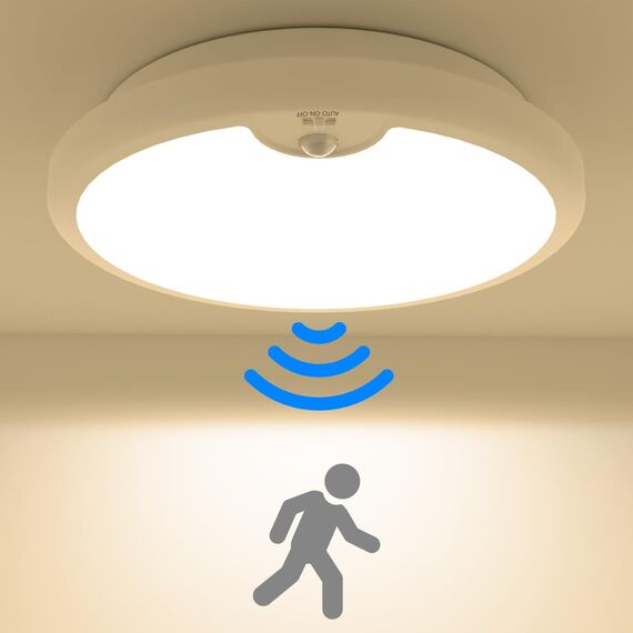 Peasur LED Deckenleuchte mit Bewegungsmelder Batteriebetrieben, 18cm Lampe mit Bewegungsmelder Innen Aussen, 300LM 3000K Treppen Deckenlampe für Schrank Balkon Abstellraum Keller Flur Garage Bad Küche