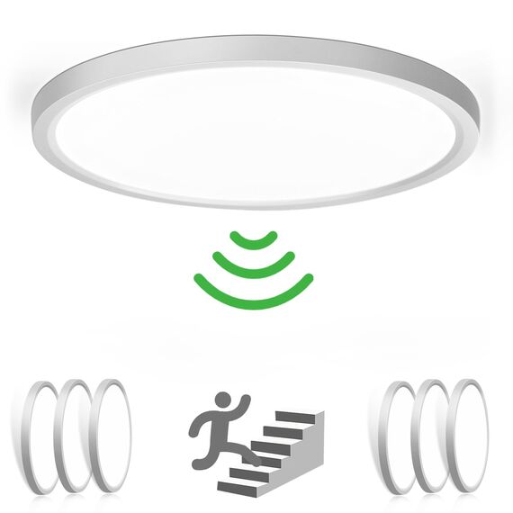 OPPEARL LED Deckenleuchte Mit Radar Bewegungsmelder, 24W 2400LM Innen Rund, 4000K Deckenlampe als Flurlampe, Balkon/Garage Lampe, Ø30CM, 6 Stücke
