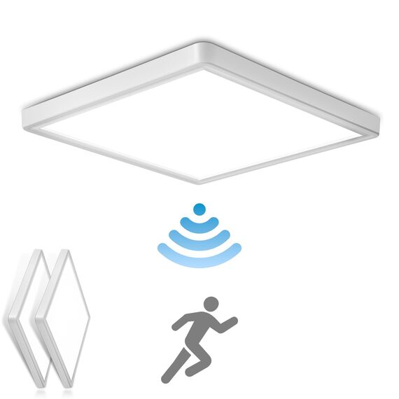 OPPEARL [2 Stücke] LED Deckenleuchte mit Radar Bewegungsmelder, 18W 1800LM 4000K Lampe mit Bewegungsmelder innen, IP44 LED Deckenlampe Flach für Treppe Balkon Flur Keller, 23 * 23 * 2.4cm