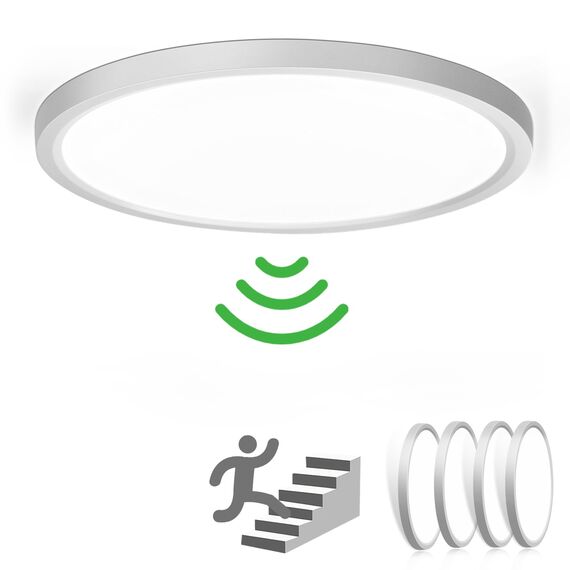 OPPEARL [4 Stücke LED Deckenleuchte mit Radar Bewegungsmelder, 24W 2400LM LED Lampe mit Bewegungsmelder Innen Rund, 4000K Deckenlampe für Flur, Balkon/Garage, Ø30CM