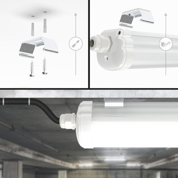 HOFTRONIC - LED Feuchtraumleuchte 150cm IP65-48W 5760 Lumen - 4000K Neutralweiß - Verknüpfbar - Kellerleuchte, Nassraumleuchte - Feuchtraum Wannenleuchte