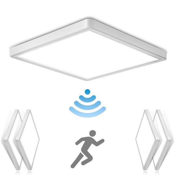 OPPEARL [4 Stücke LED Deckenleuchte mit Radar Bewegungsmelder, 18W 1800LM 4000K Lampe mit Bewegungsmelder innen, IP44 LED Deckenlampe Flach für Treppe Balkon Flur Keller, 23 * 23 * 2.4cm