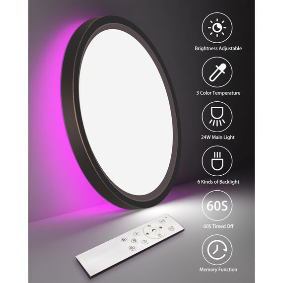 zemty LED Deckenleuchte Dimmbar, RGB Farbwechsel Deckenlampe mit Fernbedienung, 24W 3200LM 30CM Kupferbraun Badezimmer lampe Decke IP54 Wasserfest für Bad Schlafzimmer Kinderzimmer Jugendzimmer