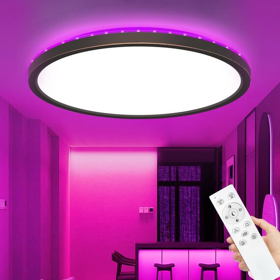 zemty LED Deckenleuchte Dimmbar, RGB Farbwechsel Deckenlampe mit Fernbedienung, 24W 3200LM 30CM Kupferbraun Badezimmer lampe Decke IP54 Wasserfest für Bad Schlafzimmer Kinderzimmer Jugendzimmer