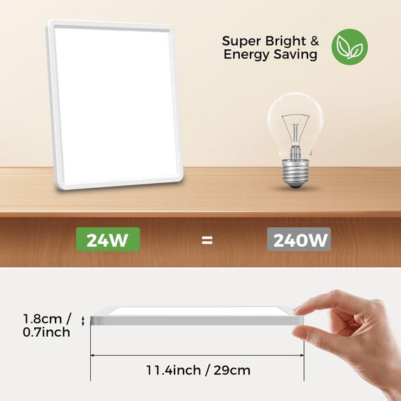 zemty Deckenlampe LED Deckenleuchte Flach, 3Farben - 3000K/4000K/6500K, IP44 Wasserfest Quadrat Badlampe Decke, 2800LM Modern LED Decklit für Flur küche Badezimmer Schlafzimmer Büro,Ø29CM