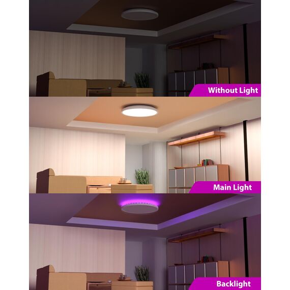 zemty 2 Stück 40CM LED Deckenleuchte Dimmbar, 36W 3200LM Deckenlampe RGB Farbwechsel mit Fernbedienung, 3000K-6000K Wasserfest Lampe Decke für Badezimmer Jugendzimmer Wohnzimmer Schlafzimmer