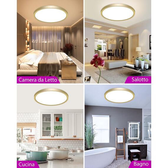zemty LED Deckenleuchte Dimmbar 30CM, 24W 3200LM RGB Deckenlampe mit Fernbedienung, 3000K-6500K Flach Badezimmer Lampe Decke Wasserfest für Kinderzimmer Schlafzimmer Wohnzimmer Golden