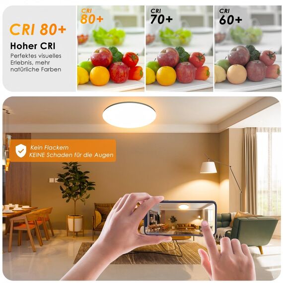 OUILA Deckenlampe Led Dimmbar 36W RGB Farbwechsel LED Deckenleuchte Flach mit Fernbedienung 3600LM Rund 3000K-6500K Deckenbeleuchtung für Schlafzimmer Wohnzimmer Esszimmer Küche Korridor Balkon Ø37CM