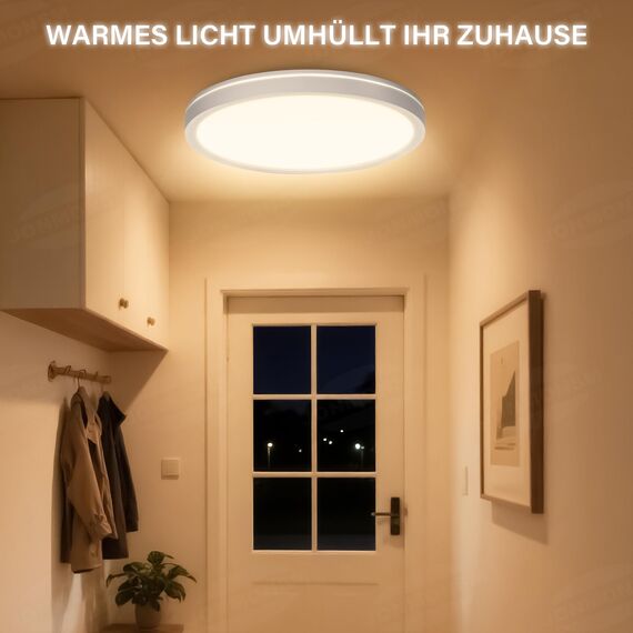 JONMONSM LED Deckenleuchte Mit Heiligenschein 36W, 2700K-6500K, IP54 Wasserdichte Deckenlampe，Drei Farben Dimmbar, natürliches Licht, warmes Licht, kaltes Licht，für Schlafzimmer Wohnzimmer Bad Balkon