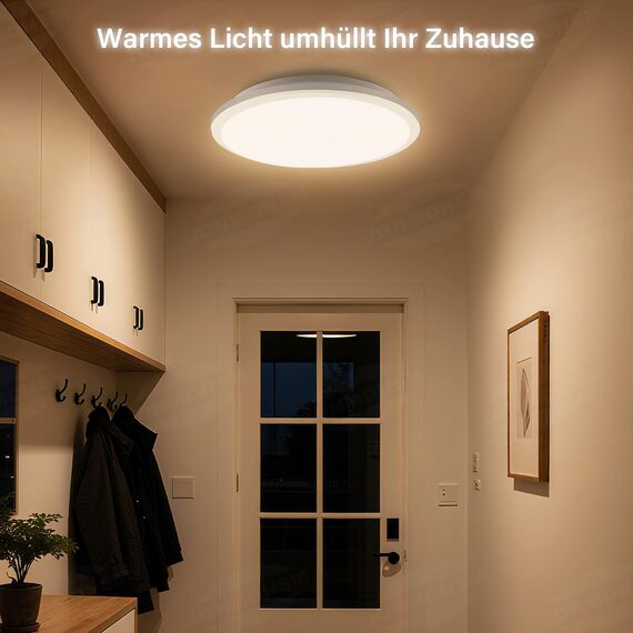 JONMONSM Led Deckenleuchte 24W Warmweiß, 3000K 3000LM Deckenlampe LED IP54 Wasserfest Led Lampen Deckenlampen für Wohnzimmer, Schlafzimmer, Badezimmer,Balkon, Korridor, 300 * 40mm