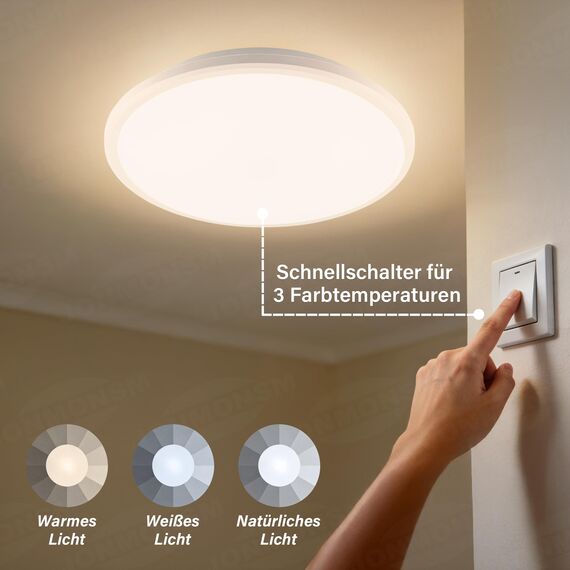 JONMONSM LED Deckenleuchte 36W, 3000K-6500K 3000LM LED Deckenleuchte Dimmbar, IP54 Wasserdichte Deckenlampe mit Fernbedienung für Schlafzimmer Wohnzimmer Bad Balkon Keller 300*H40mm