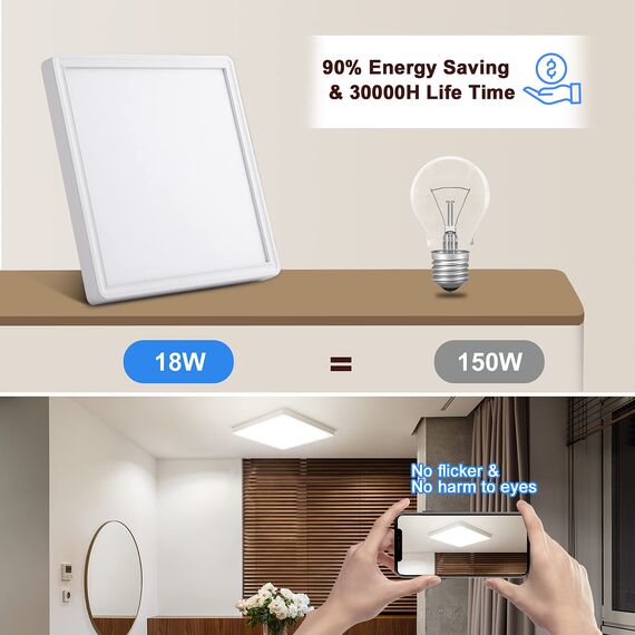 OPPEARL [10 Stücke LED Deckenleuchte mit Radar Bewegungsmelder, 18W 1800LM 4000K Lampe mit Bewegungsmelder innen, IP44 LED Deckenlampe Flach für Treppe Balkon Flur Keller, 23 * 23 * 2.4cm