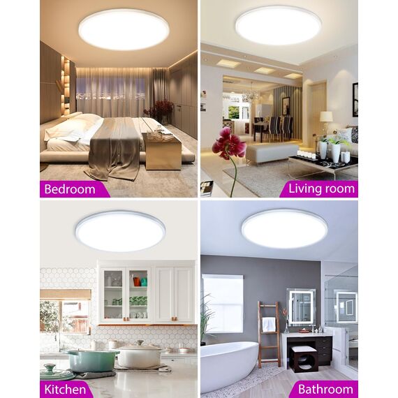 zemty 60cm LED Deckenleuchte Dimmbar Mit Fernbedienung, 50W 5040LM RGB Deckenlampe 3000K-6500K, IP54 Wasserfest Badezimmer Lampe Decke Für Schlafzimmer Kinderzimmer Wohnzimmer Schwarz