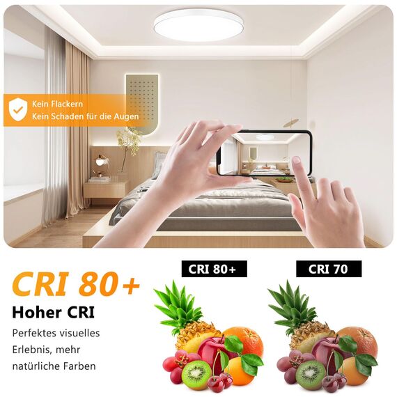 OUILA LED Deckenleuchte Dimmbar 24W RGB Farbwechsel Deckenlampe mit Fernbedienung 3000K-6500K 2400LM RGB+CCT Rund LED Panel Deckenbeleuchtung für Wohnzimmer Schlafzimmer Badezimmer kinderzimmer Ø28cm
