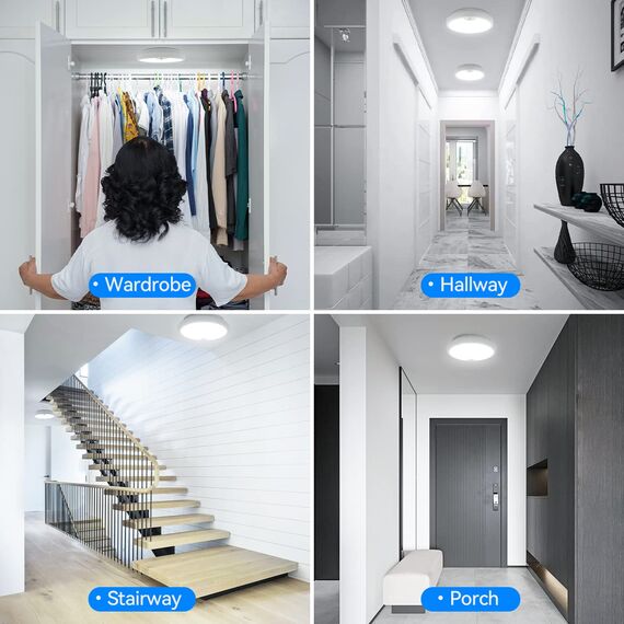 Peasur LED Deckenleuchte mit Bewegungsmelder Batteriebetrieben, 2 Stücke 18cm Lampe Innen Aussen, 300LM 6000K Treppen Deckenlampe für Schrank Balkon Abstellraum Keller Flur Garage Bad Küche