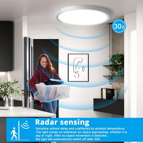 OPPEARL [8 Stücke Lampe mit Bewegungsmelder Innen 23CM,18W Deckenleuchte mit Bewegungsmelder Rund, 4000K LED Deckenlampe Bewegungsmelder als Flurlampe, Balkon/Garage/Keller/Abstellraum Lampe