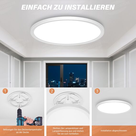 JONMONSM Ultradünne LED Deckenlampe, 25W Badlampe Rund Flach Deckenleuchte, 6000K 3900LM Modern Schlicht Lampe Dünn für Wohnzimmer Badezimmer Schlafzimmer Küche Balkon Keller Büro, 300 * 16mm
