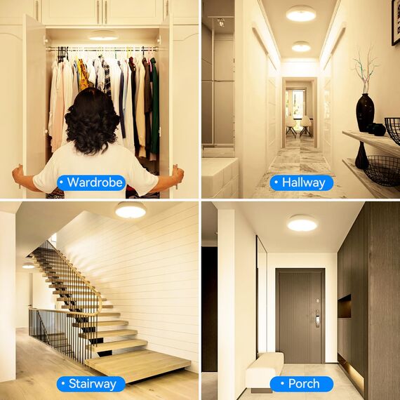 Peasur LED Deckenleuchte mit Bewegungsmelder Batteriebetrieben, 18cm Lampe mit Bewegungsmelder Innen Aussen, 300LM 3000K Treppen Deckenlampe für Schrank Balkon Abstellraum Keller Flur Garage Bad Küche