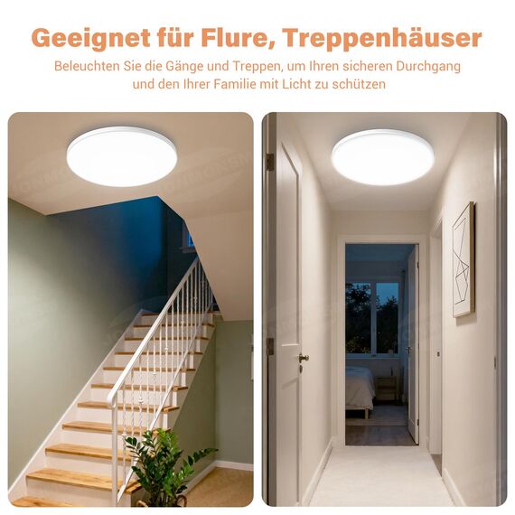 JONMONSM Deckenleuchte 18W 2PACK, 2000 LM LED Deckenlampe Kaltweiß, Energieeffizienz D, für Flur, Treppenhaus, Abstellraum, Schlafzimmer, Badezimmer, Einfache Installation