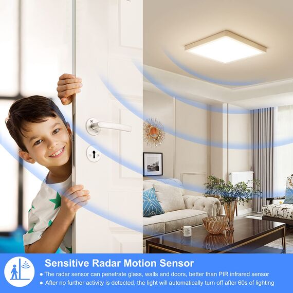 OPPEARL [10 Stücke LED Deckenleuchte mit Radar Bewegungsmelder, 18W 1800LM 4000K Lampe mit Bewegungsmelder innen, IP44 LED Deckenlampe Flach für Treppe Balkon Flur Keller, 23 * 23 * 2.4cm