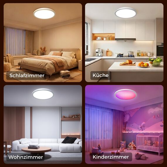 zemty LED Deckenleuchte Dimmbar 30CM 24W 2400LM, RGB Farbwechsel Deckenlampe 3000K-6500K mit Fernbedienung, IP54 Wasserfest Flach Badezimmer Lampe Decke für Kinderzimmer Schlafzimmer Wohnzimmer