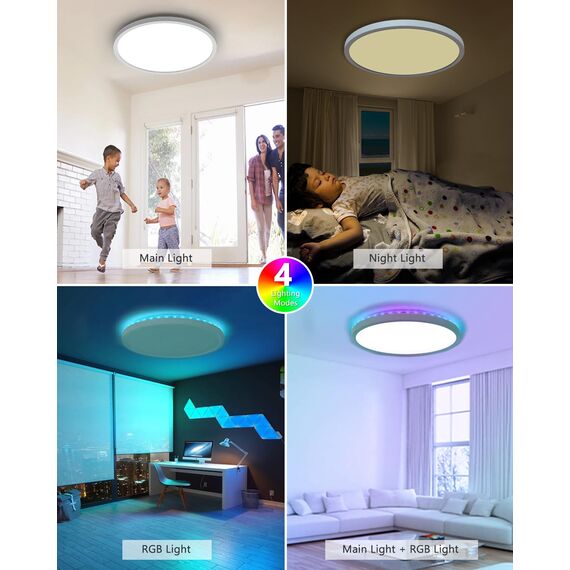 zemty LED Deckenleuchte Dimmbar 50CM, 42W 3360LM RGB Deckenlampe mit Fernbedienung, 3000K-6500K Badezimmer Lampe Wasserfest, Flach Badlampe Decke für Bad Kinderzimmer Schlafzimmer Wohnzimmer