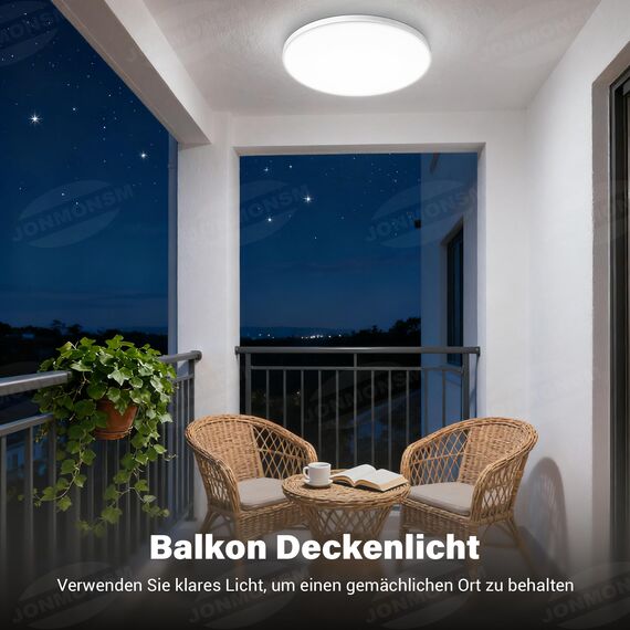 JONMONSM Deckenleuchte 18W, 2000 LM LED Deckenlampe Kaltweiß, Energieeffizienz D, für Flur, Treppenhaus, Abstellraum, Schlafzimmer, Badezimmer, Einfache Installation, Flimmerfrei