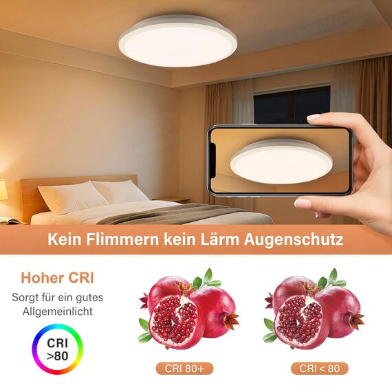 JONMONSM Led Deckenleuchte 24W Warmweiß, 3000K 3000LM Deckenlampe LED IP54 Wasserfest Led Lampen Deckenlampen für Wohnzimmer, Schlafzimmer, Badezimmer,Balkon, Korridor, 300 * 40mm