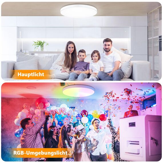 OUILA LED Deckenleuchte Dimmbar 24W RGB Farbwechsel Deckenlampe mit Fernbedienung 3000K-6500K 2400LM RGB+CCT Rund LED Panel Deckenbeleuchtung für Wohnzimmer Schlafzimmer Badezimmer kinderzimmer Ø28cm