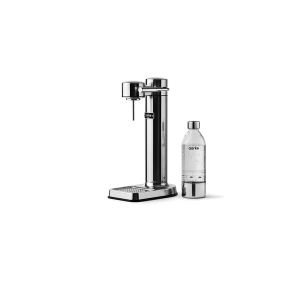 Aarke Carbonator 3, Wassersprudler aus Edelstahl im modernen Edelstahl Finish mit 2x BPA-freier 1L PET-Flasche, Sprudelwasserbereiter für Leitungswasser, kompatibel mit 60L CO2-Zylindern