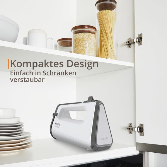 Krups 3Mix 9000 Handmixer, 750 Watt, Geschwindigkeitsregler, Turbomodus, Pulsfunktion, Mixer, ergonomischer Griff, langes Kabel, Handrührgerät inkl. Schneebesen und Knethaken, Schneeweiß, GN9101
