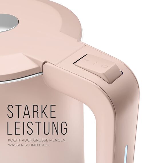 Balter Wasserkocher Edelstahl WK-4, 1,7 Liter, elektrischer Wasserkocher, Doppelwand Design, BPA frei, LED, Teekocher Kompakt, leise (Pink)