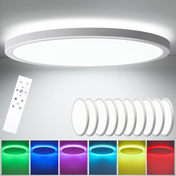 Oraymin 10PCS LED Deckenleuchte Dimmbar mit Fernbedienung Ø30CM, 24W 3300LM Deckenlampe RGB Farbwechsel Rund, 3000K-6500K Lampe Deckenbeleuchtung für Schlafzimmer Küche Wohnzimmer Korridor Balkon