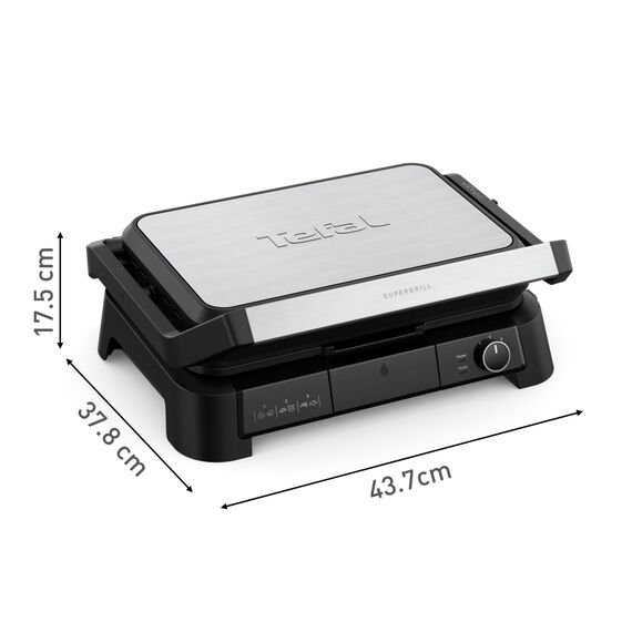 Tefal Kontaktgrill SuperGrill 3in1 – 2200 W, XL-BBQ-Funktion, 800 cm² Grillfläche, 3-fach Ofenposition, Thermostat, antihaftbeschichtet, Schwarz/Silber, GC520DE0