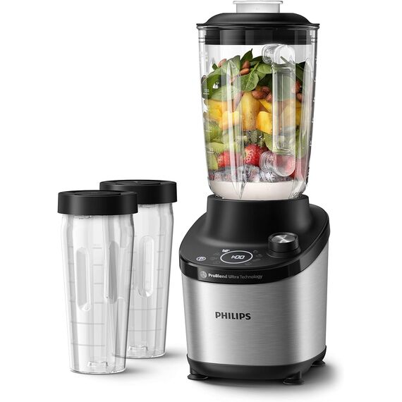 Philips 7000 Series Hochleistungsstandmixer – ProBlend Ultra Technologie, 1.500 W, 2-L-Glasbehälter, Schnellauswahlprogramme für Smoothies & Suppen, HomeID App, Spülmaschinenfeste Teile (HR3760/10)