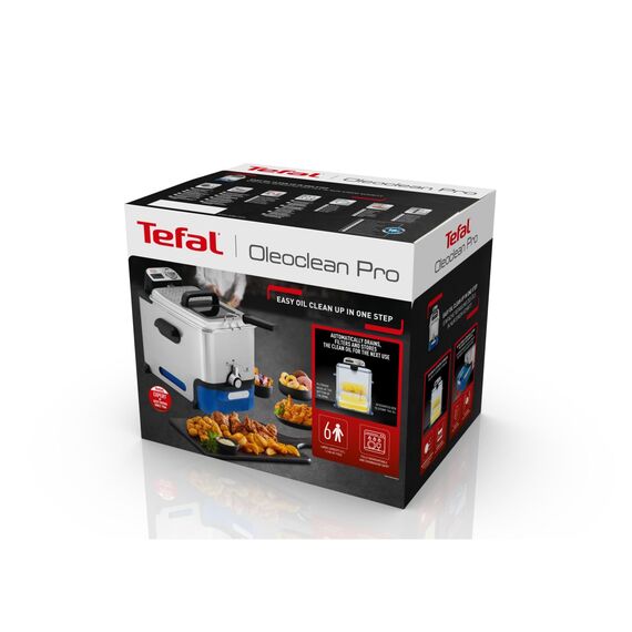Tefal Oleoclean Pro Fritteuse 3,5L für knusprige Pommes, 2300W Edelstahl Friteuse mit Öl-Filterung, Herausnehmbarer Ölbehälter 1,2kg, Timer & Thermostat, Spülmaschinenfest, Schwarz/Edelstahl
