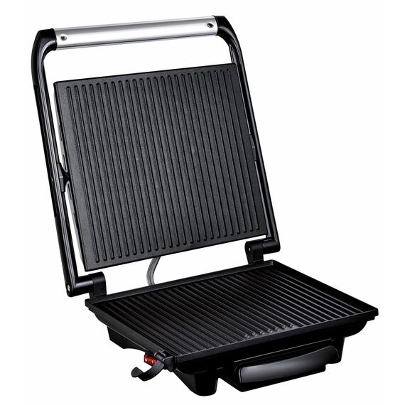 Tefal Kontaktgrill Inicio GC241D, Elektrogrill/Sandwichtoaster, Fettarmes Grillen, Panini, Toasts, Steak, Gemüse, Antihaftbeschichtete Grillplatten, 2000W, 36.3x10.8x33.2cm, Edelstahl/Schwarz