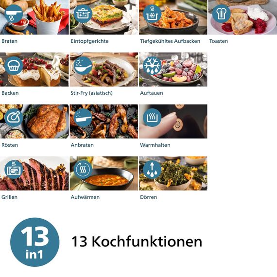 Philips Airfryer 2000 Series Heißluftfritteuse, 4,2L, Digitaler Touchscreen, 13 Garoptionen, 9 voreingestellte Funktionen, 90% weniger Fett mit RapidAir Technologie, 1500W Leistung, Schwarz (NA229/00)