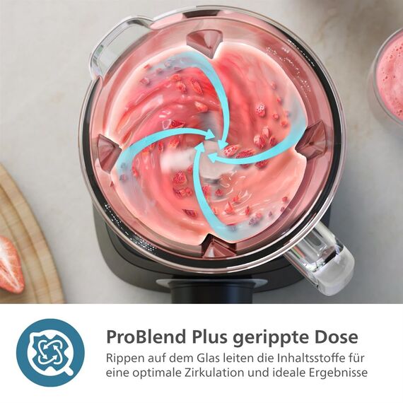 Philips 5000-Serie Standmixer inkl. Blend-and-go-Behälter - 1200 W. 2L maximales Fassungsvermögen. ProBlend Plus-Technologie. Spülmaschinengeeignet. Automatisierte Reinigung. Schwarz (HR3041/00)