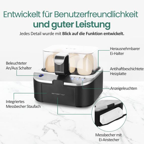EMERIO sprechender Eierkocher SIEGER Preis/Leistung NEUHEIT kocht alle drei Garstufen [weich|mittel|hart] in EINEM Kochvorgang mit perfektem Ergebnis Sprachausgabe in DE BPA frei, EB-123177.1