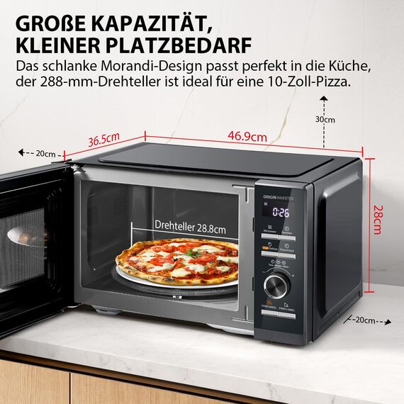 Toshiba MW3-AG25PFI(MG) Mikrowelle mit Grillfunktion - 25L 3-in-1 Kombigerät | 900W Origin-Inverter | 1100W Grill | Unterbau | Digital | 57dB Leise | Chef-Abtauung | Morandi-Grau