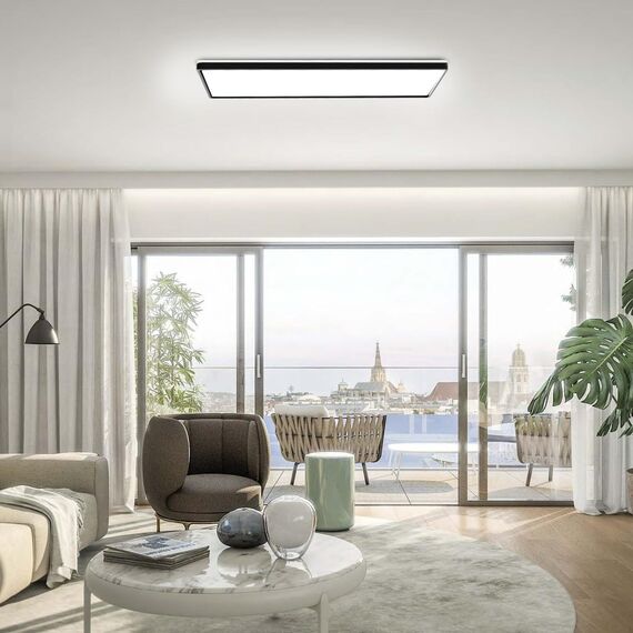 Epicflare LED Deckenleuchte 58x20x2.8 cm IP44 LED Panel mit Fernbedienung 2700K - 6500K Led Deckenleuchte Flach Warmweiß Kaltweiß für Wohnzimmer Schlafzimmer Küche Badezimmer (58CM Black)