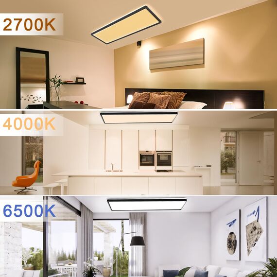 Epicflare LED Deckenleuchte 58x20x2.8 cm IP44 LED Panel mit Fernbedienung 2700K - 6500K Led Deckenleuchte Flach Warmweiß Kaltweiß für Wohnzimmer Schlafzimmer Küche Badezimmer (58CM Black)
