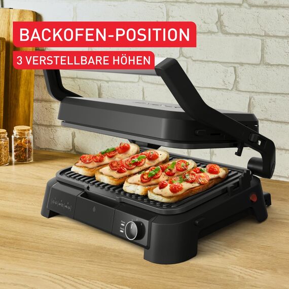 Tefal Kontaktgrill SuperGrill 3in1 – 2200 W, XL-BBQ-Funktion, 800 cm² Grillfläche, 3-fach Ofenposition, Thermostat, antihaftbeschichtet, Schwarz/Silber, GC520DE0