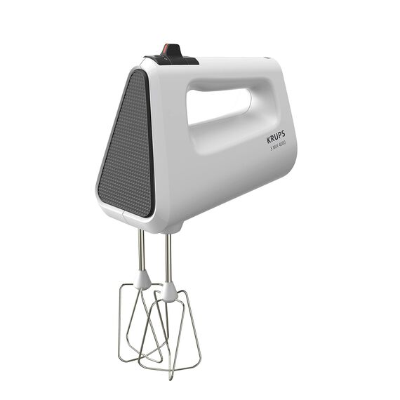 Krups 3 Mix 4000 Handmixer, 450 Watt, robustes Design, variabler Geschwindigkeitsregler, Turbo- und Auswurf-Funktion, inkl. 2 Rührbesen und 2 Knethaken, weiß/grau, GN4001