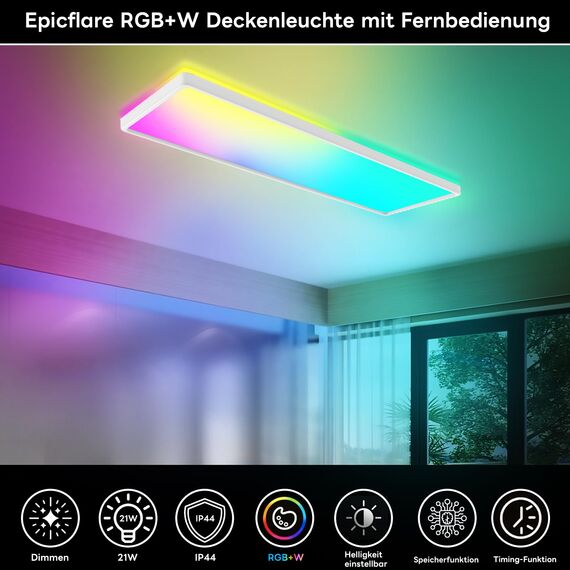 Epicflare Deckenlampe LED, LED Deckenleuchte Panel 20x2.8x58cm mit Fernbedienung, 21W Küchenlampe 4000K Deckenleuchten Badezimmer Lampe Warmweiß Kaltweiß für Büro Werkstatt Wohnzimmer (RGB-58CM)