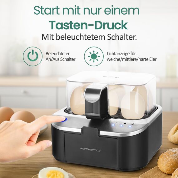 EMERIO sprechender Eierkocher SIEGER Preis/Leistung NEUHEIT kocht alle drei Garstufen [weich|mittel|hart] in EINEM Kochvorgang mit perfektem Ergebnis Sprachausgabe in DE BPA frei, EB-123177.1