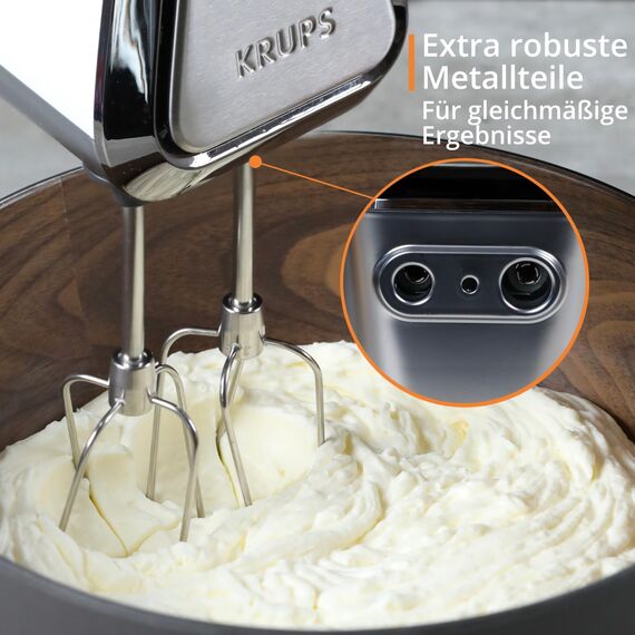 Krups 3Mix 9000 Handmixer, 750 Watt, Geschwindigkeitsregler, Turbomodus, Pulsfunktion, Mixer, ergonomischer Griff, langes Kabel, Handrührgerät inkl. Schneebesen und Knethaken, Schneeweiß, GN9101