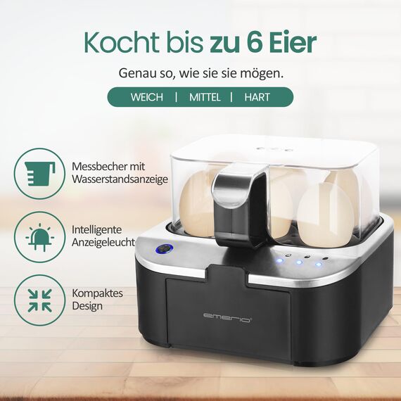 EMERIO sprechender Eierkocher SIEGER Preis/Leistung NEUHEIT kocht alle drei Garstufen [weich|mittel|hart] in EINEM Kochvorgang mit perfektem Ergebnis Sprachausgabe in DE BPA frei, EB-123177.1